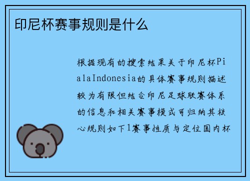印尼杯赛事规则是什么